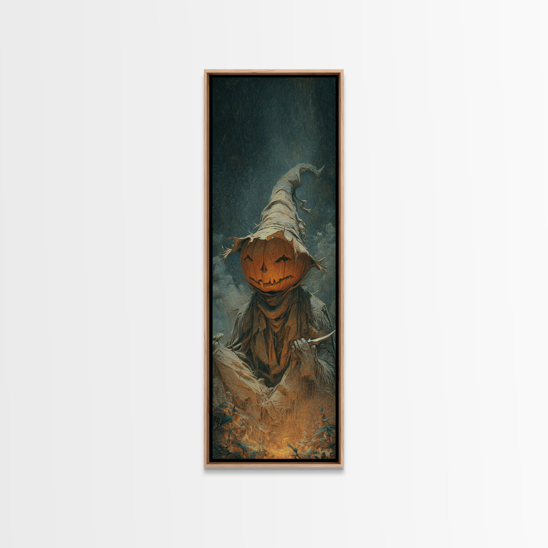 The Pumpkin-Carving Ritual, Surreal Apocalyptic Art, Tall Narrow Wall Art, Gothic Horror Wall Art, Canvas Print, Halloween Wall Art