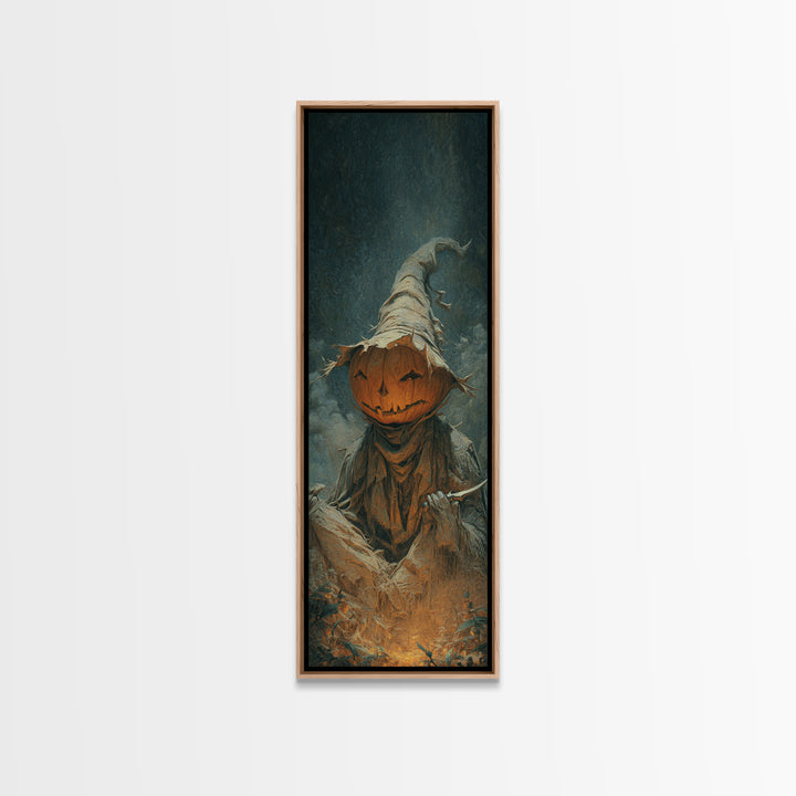 The Pumpkin-Carving Ritual, Surreal Apocalyptic Art, Tall Narrow Wall Art, Gothic Horror Wall Art, Canvas Print, Halloween Wall Art