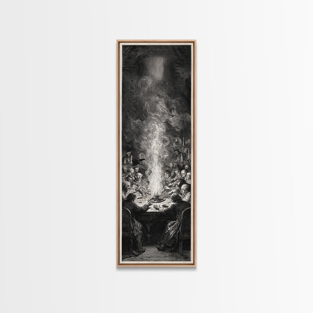 The Candlelit Seance, Gothic Engraving Art, Tall Narrow Wall Art, Gothic Horror Wall Art, Framed Canvas Print, Halloween Wall Art