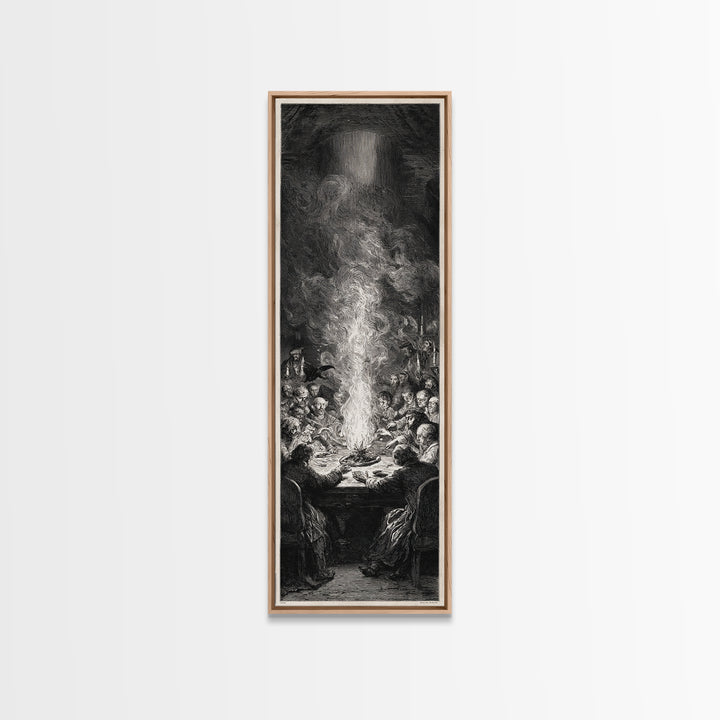 The Candlelit Seance, Gothic Engraving Art, Tall Narrow Wall Art, Gothic Horror Wall Art, Framed Canvas Print, Halloween Wall Art