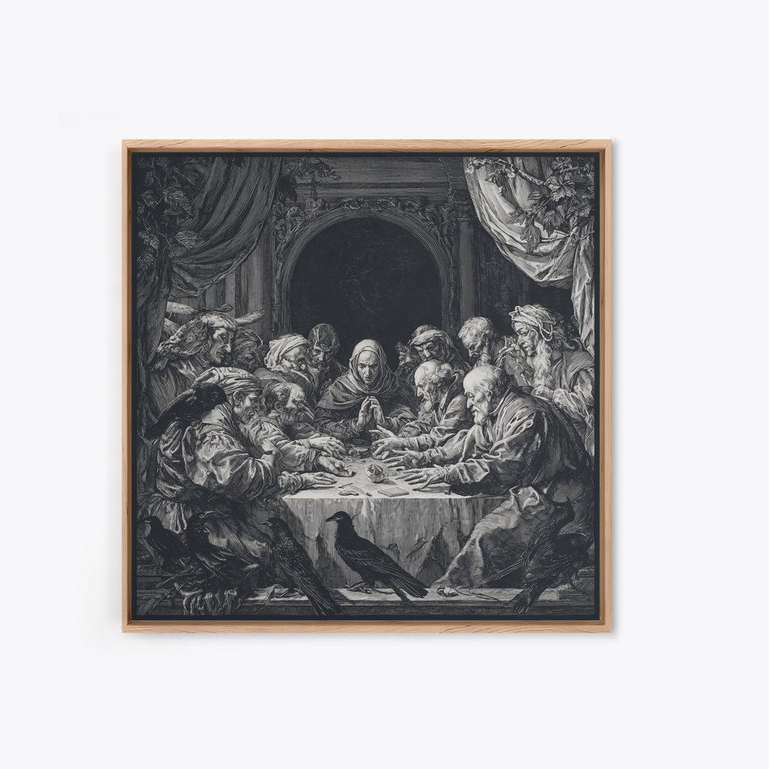 The Candlelit Seance, Renaissance Engraving Art, Square Wall Art, Dark Fantasy Wall Art, Canvas Print, Halloween Wall Art