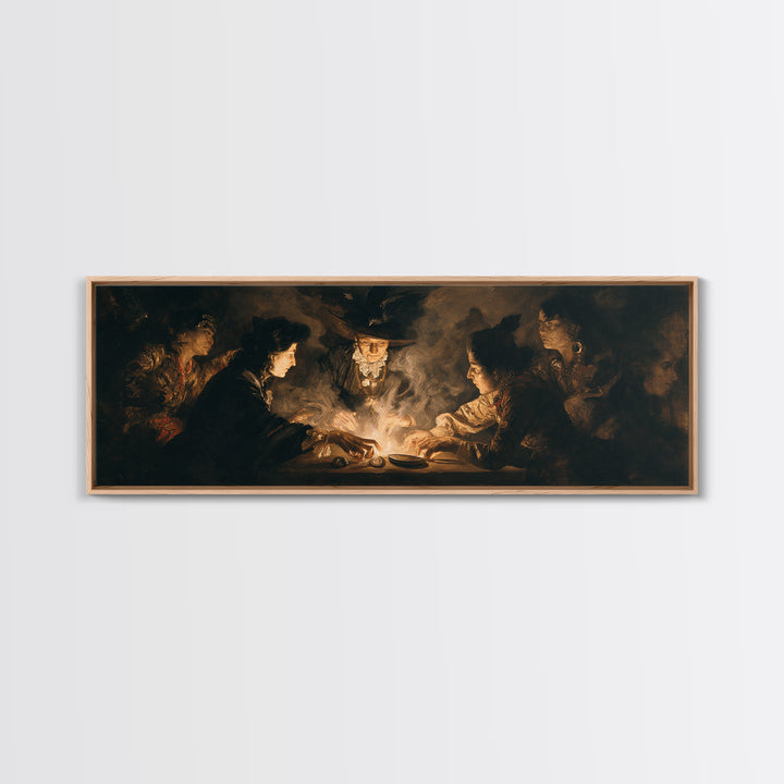The Candlelit Seance, Dark Romantic Horror Art, Extra Wide Wall Art, Dark Fantasy Wall Art, Framed Canvas Print, Halloween Wall Art