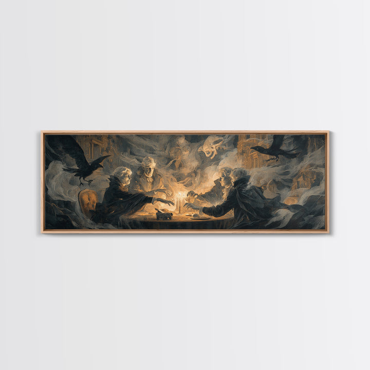 The Candlelit Seance, Apocalyptic Romantic Art, Extra Wide Wall Art, Dark Fantasy Wall Art, Framed Canvas Print, Halloween Wall Art