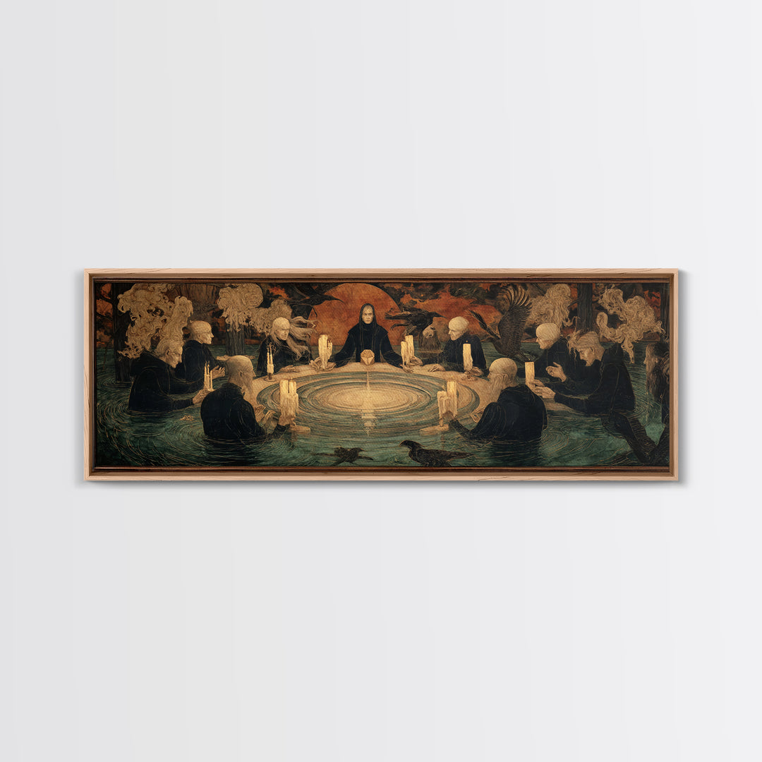 The Candlelit Seance, Symbolist Gothic Landscape, Extra Wide Wall Art, Dark Halloween Decor, Framed Canvas Print, Halloween Wall Art
