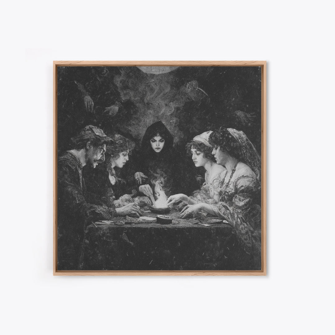 The Candlelit Seance, Dark Symbolist Art, Square Wall Art, Dark Halloween Decor, Framed Canvas Print, Halloween Wall Art