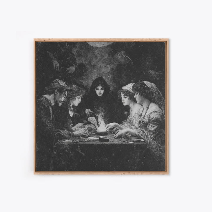 The Candlelit Seance, Dark Symbolist Art, Square Wall Art, Dark Halloween Decor, Framed Canvas Print, Halloween Wall Art