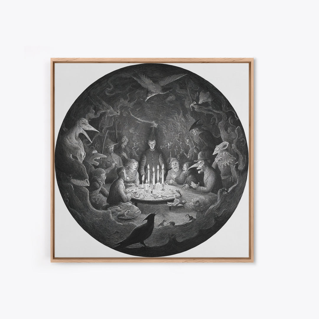 The Candlelit Seance, Expressionist Nightmare Art, Square Wall Art, Gothic Horror Wall Art, Canvas Print, Halloween Wall Art