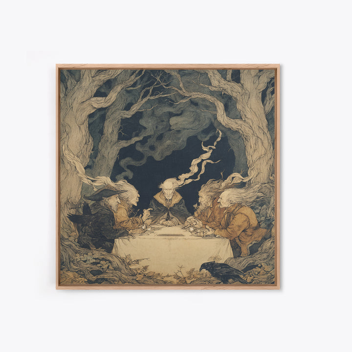 The Candlelit Seance, Gothic Storybook Art, Square Wall Art, Gothic Horror Wall Art, Canvas Print, Halloween Wall Art