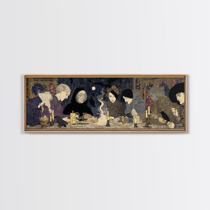 The Candlelit Seance, Stained Glass Gothic Art, Extra Wide Wall Art, Dark Fantasy Wall Art, Framed Canvas Print, Halloween Wall Art