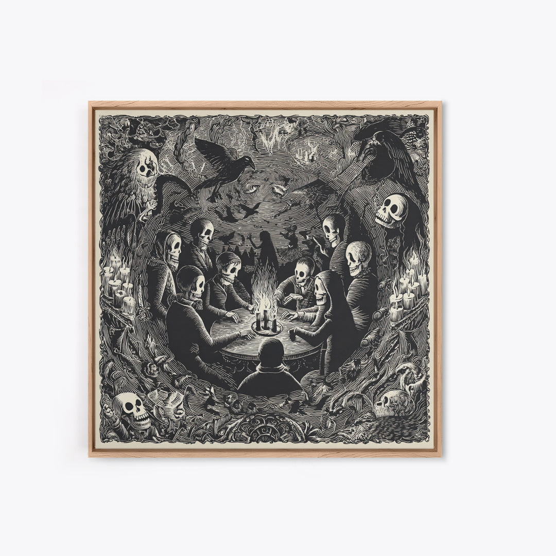 The Candlelit Seance, Macabre Folk Print Art, Square Wall Art, Dark Fantasy Wall Art, Framed Canvas Print, Halloween Wall Art