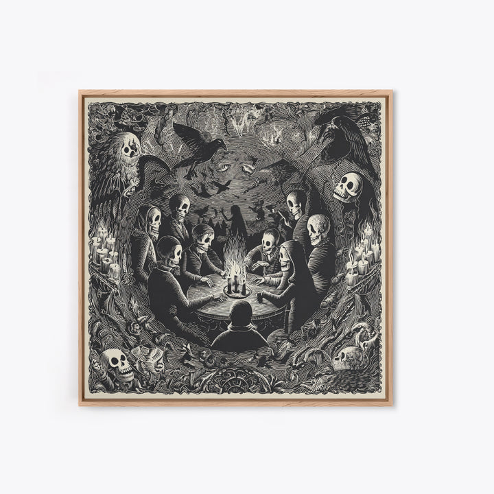 The Candlelit Seance, Macabre Folk Print Art, Square Wall Art, Dark Fantasy Wall Art, Framed Canvas Print, Halloween Wall Art