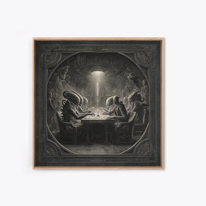 The Candlelit Seance, Biomechanical Horror Art, Square Wall Art, Macabre Wall Art, Framed Canvas Print, Halloween Wall Art