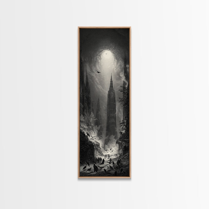 The Raven Funeral, Gothic Engraving Art, Tall Narrow Wall Art, Macabre Wall Art, Canvas Print, Halloween Wall Art, Gothic Home Decor