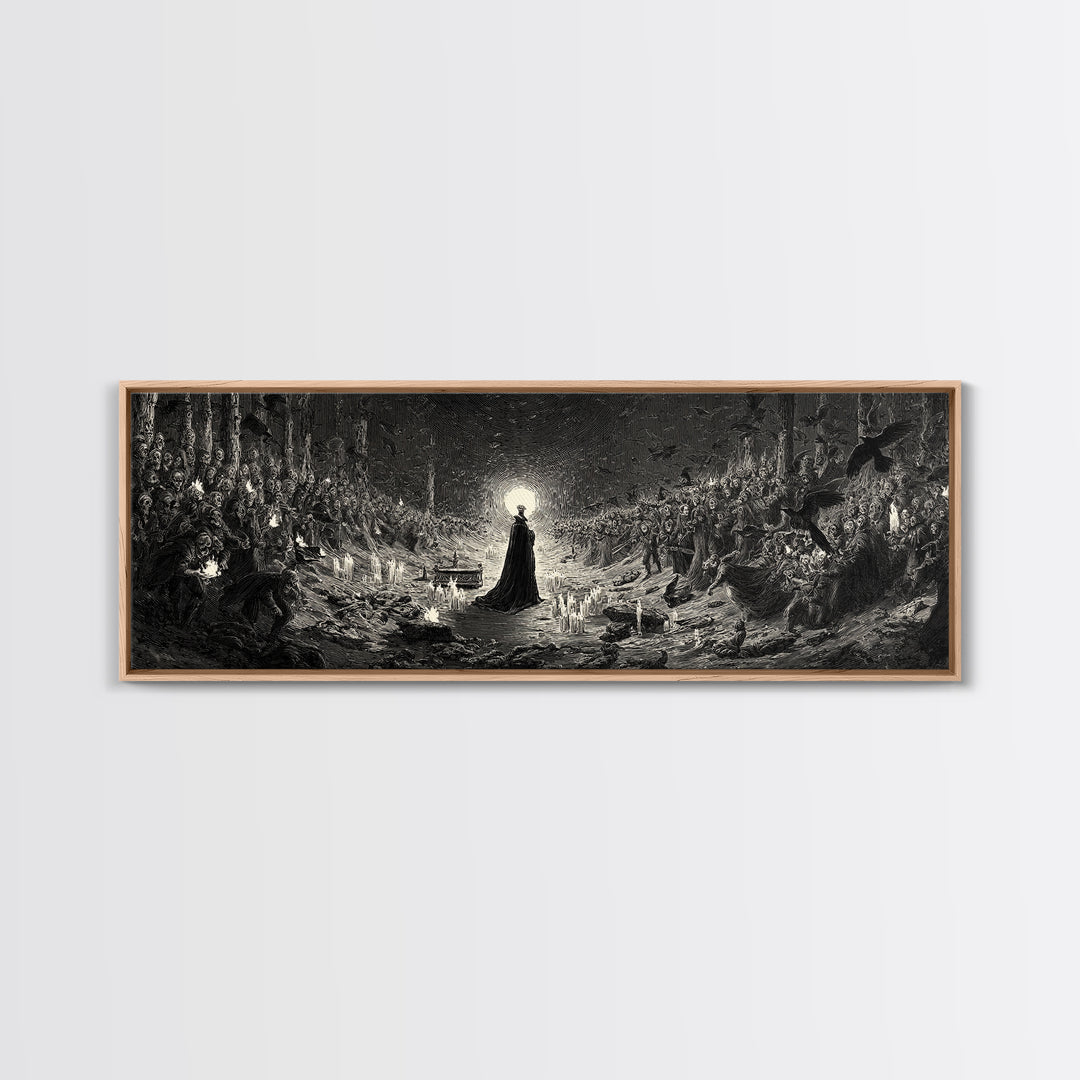 The Raven Funeral, Dark Romantic Horror Art, Extra Wide Wall Art, Gothic Horror Wall Art, Canvas Print, Halloween Wall Art