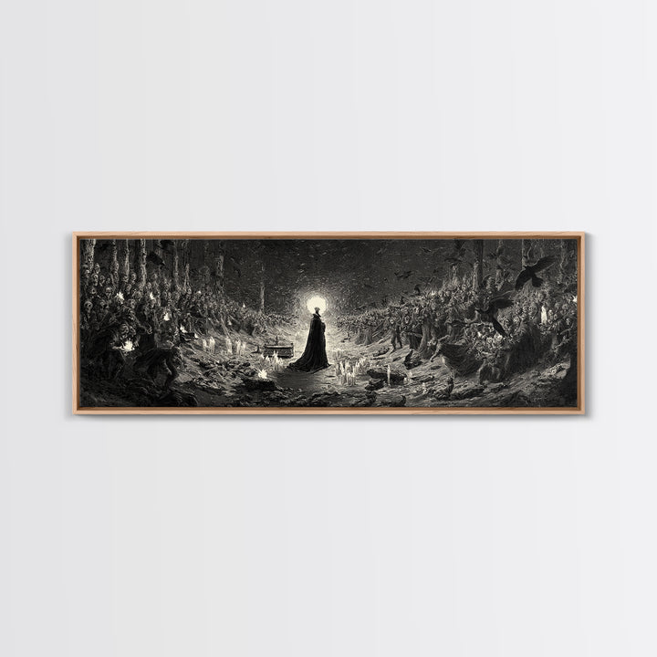 The Raven Funeral, Dark Romantic Horror Art, Extra Wide Wall Art, Gothic Horror Wall Art, Canvas Print, Halloween Wall Art