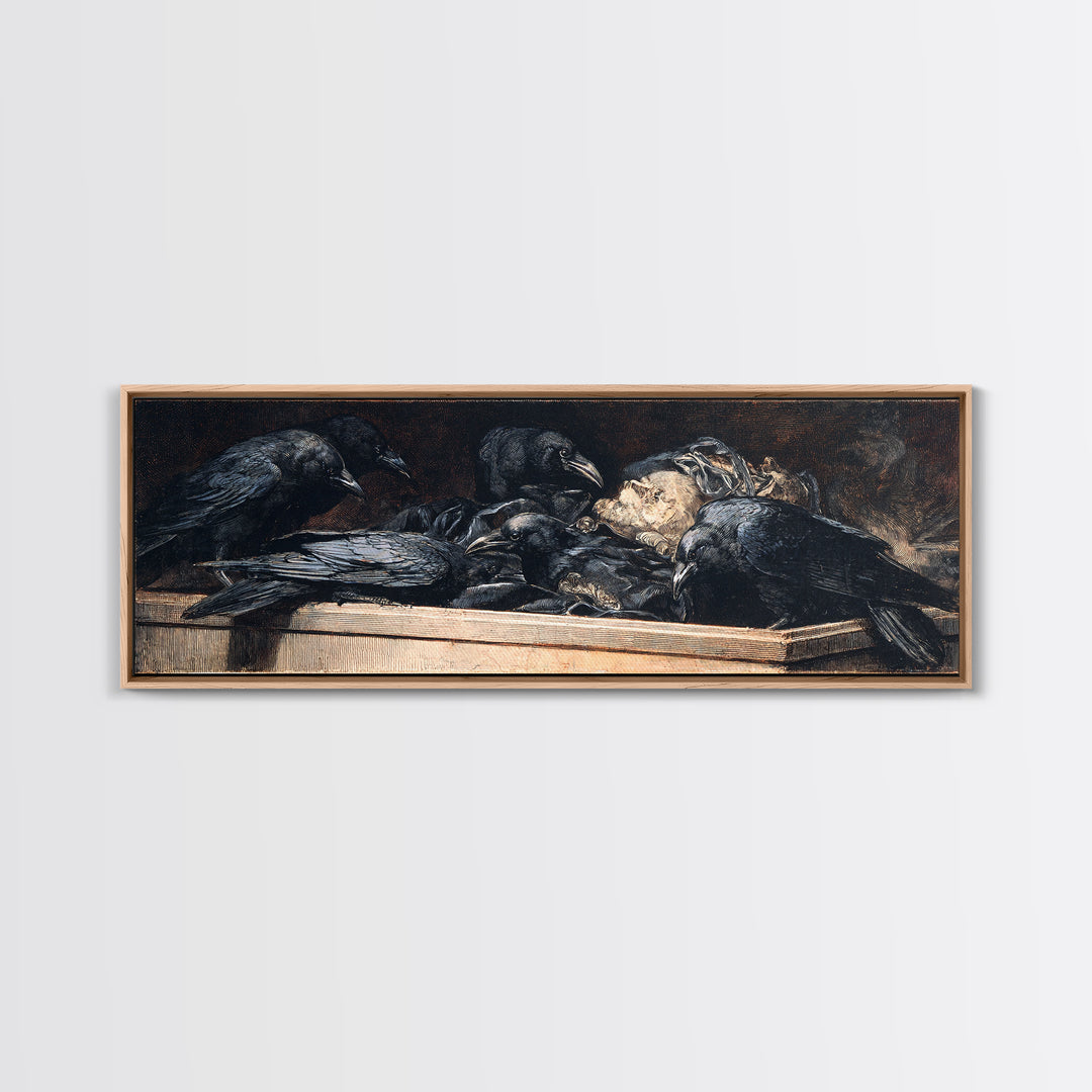 The Raven Funeral, Gothic Nightmare Art, Extra Wide Wall Art, Gothic Horror Wall Art, Canvas Print, Halloween Wall Art