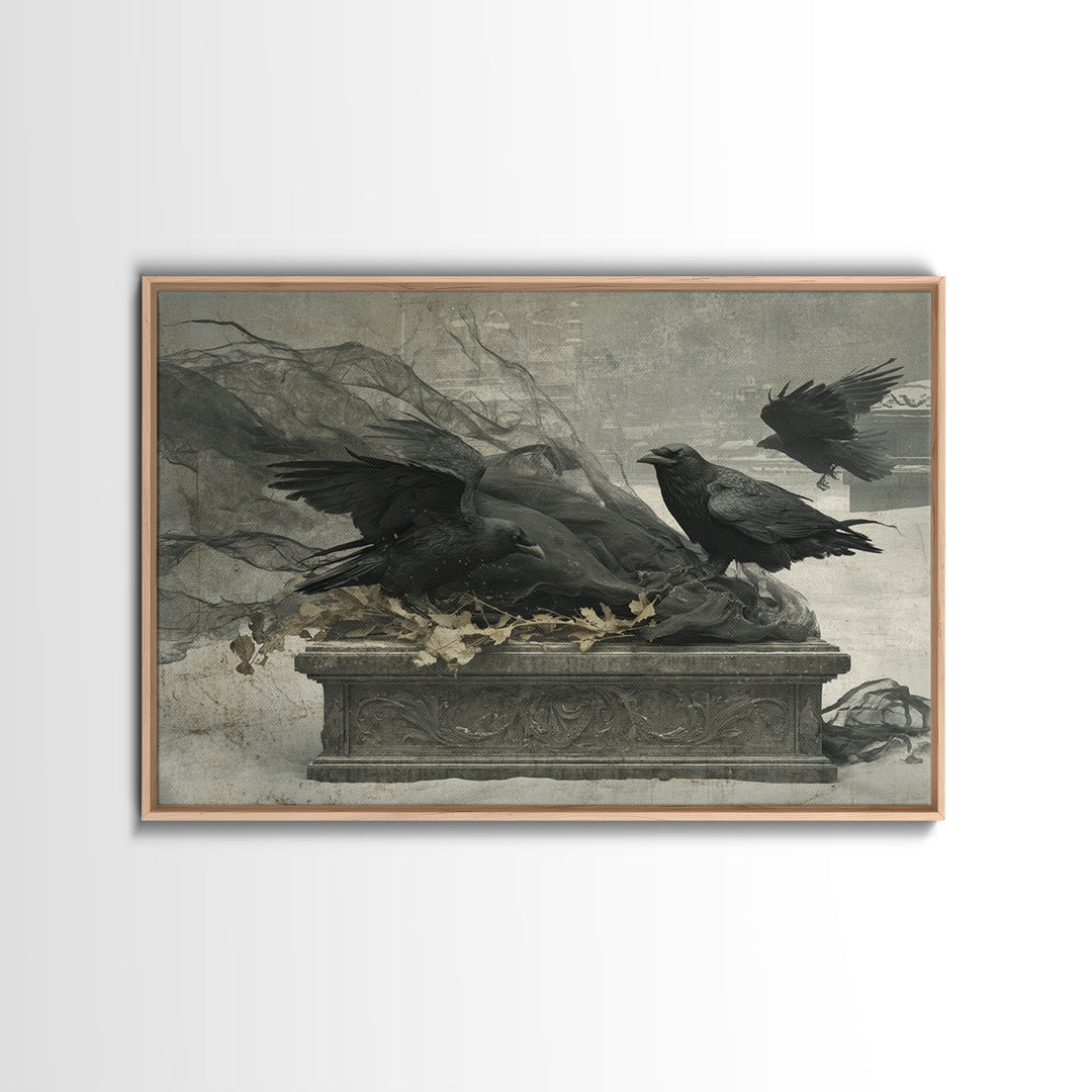The Raven Funeral, Romantic Gothic Landscape, Landscape Wall Art, Dark Halloween Decor, Canvas Print, Halloween Wall Art