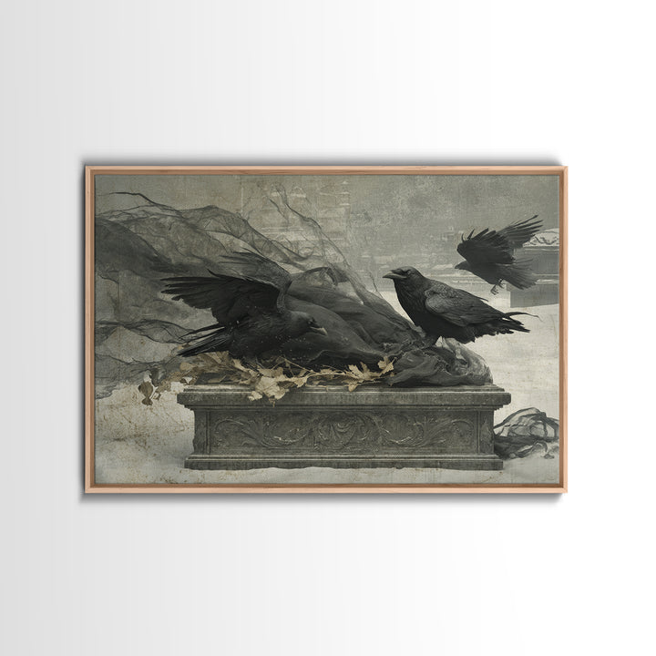 The Raven Funeral, Romantic Gothic Landscape, Landscape Wall Art, Dark Halloween Decor, Canvas Print, Halloween Wall Art