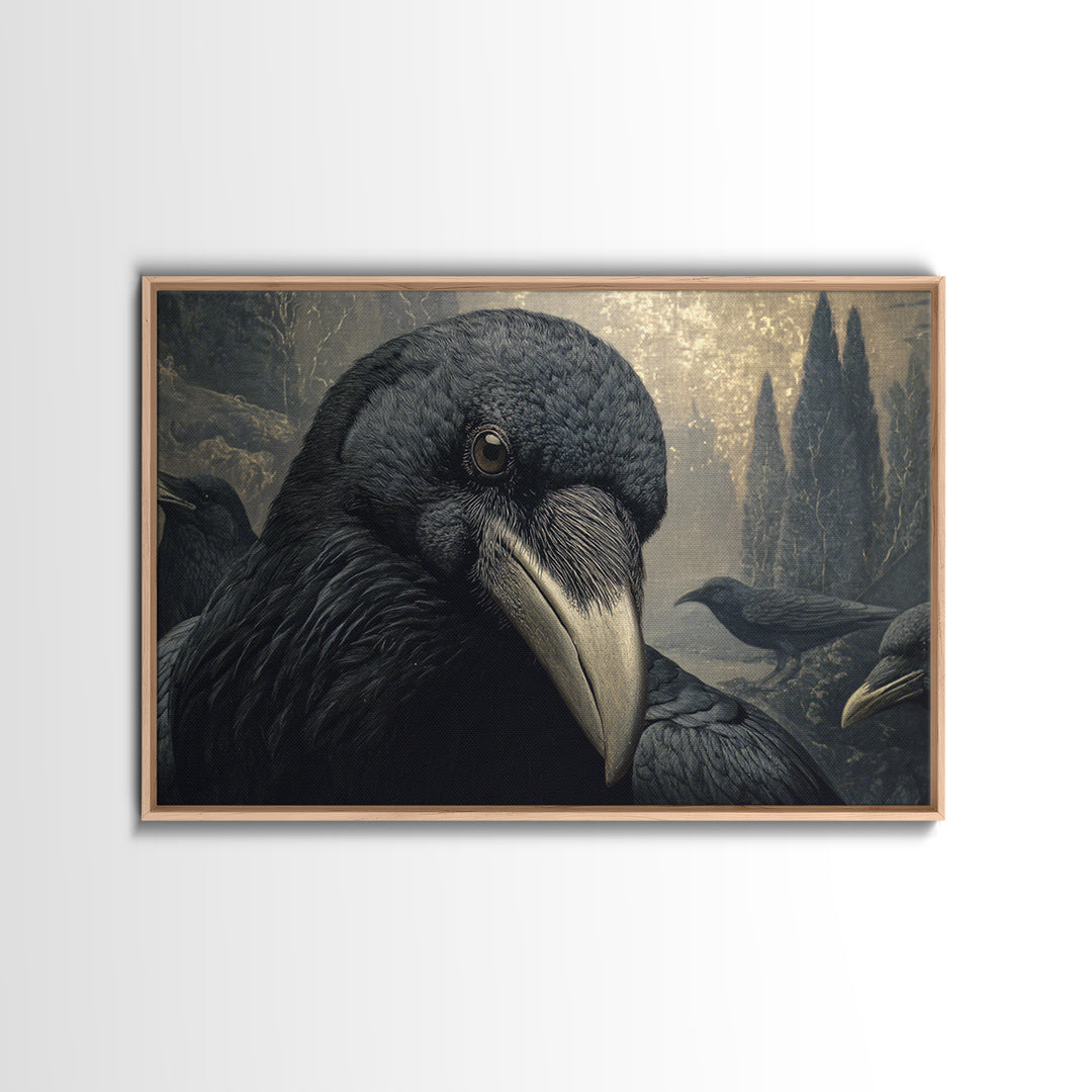 The Raven Funeral, Symbolist Gothic Landscape, Landscape Wall Art, Dark Halloween Decor, Framed Canvas Print, Halloween Wall Art