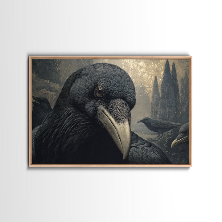 The Raven Funeral, Symbolist Gothic Landscape, Landscape Wall Art, Dark Halloween Decor, Framed Canvas Print, Halloween Wall Art
