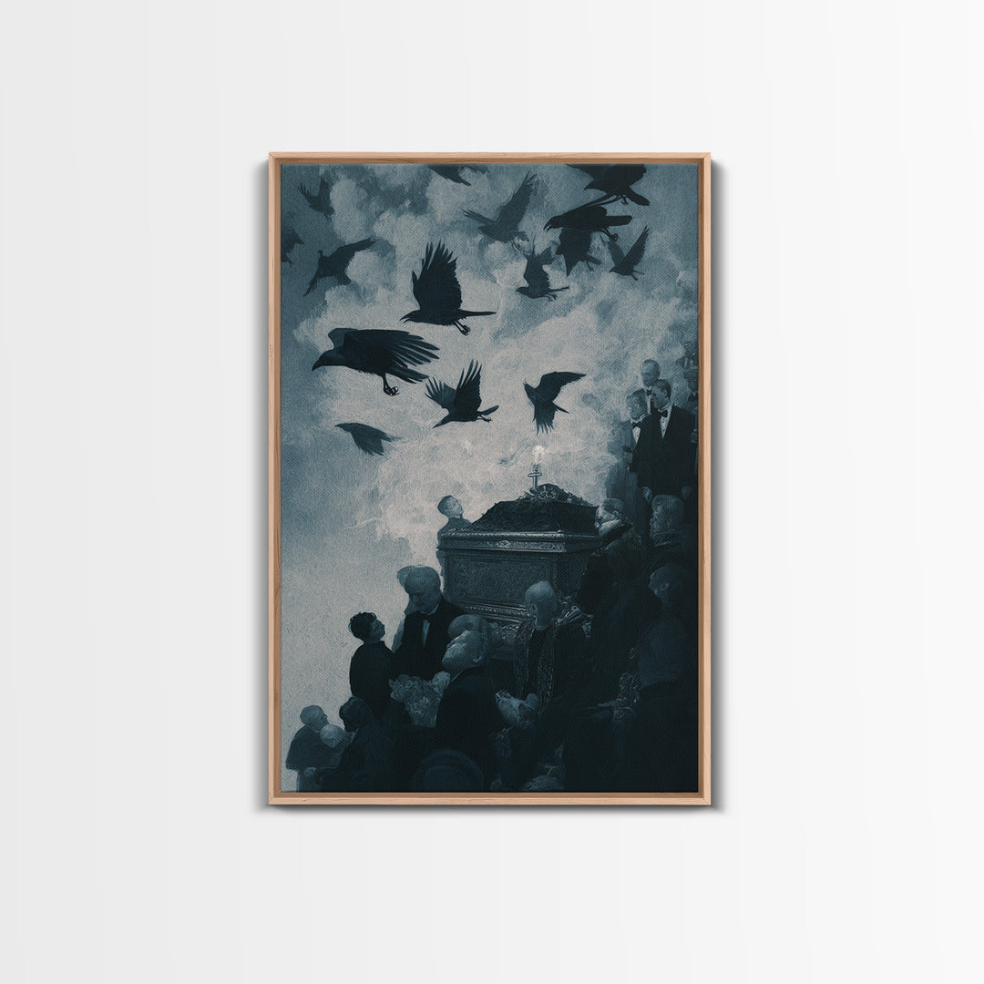 The Raven Funeral, Dark Symbolist Art, Vertical Wall Art, Dark Halloween Decor, Canvas Print, Halloween Wall Art, Horror Wall Art