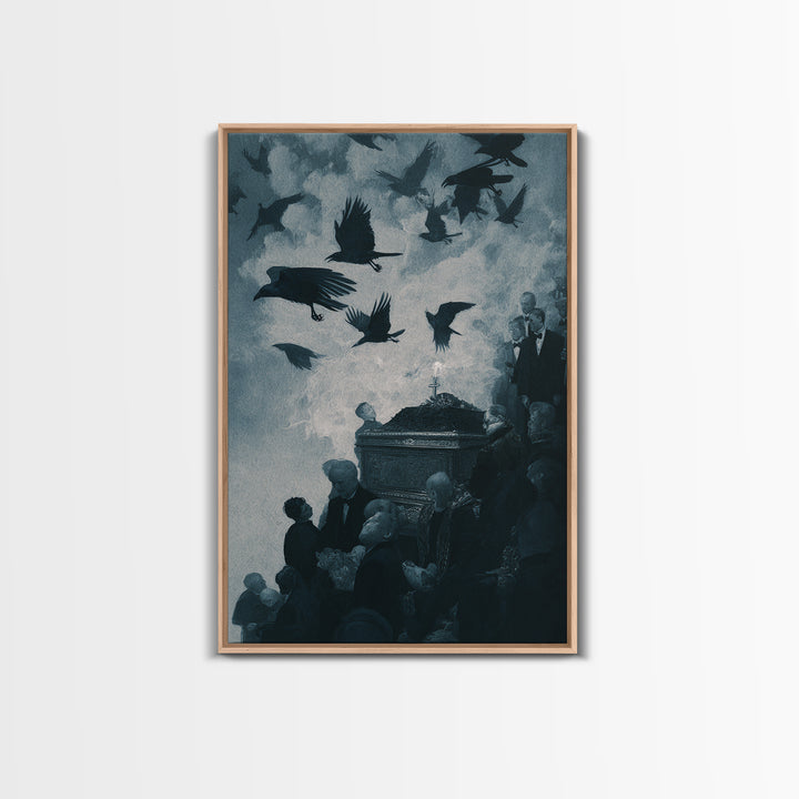 The Raven Funeral, Dark Symbolist Art, Vertical Wall Art, Dark Halloween Decor, Canvas Print, Halloween Wall Art, Horror Wall Art