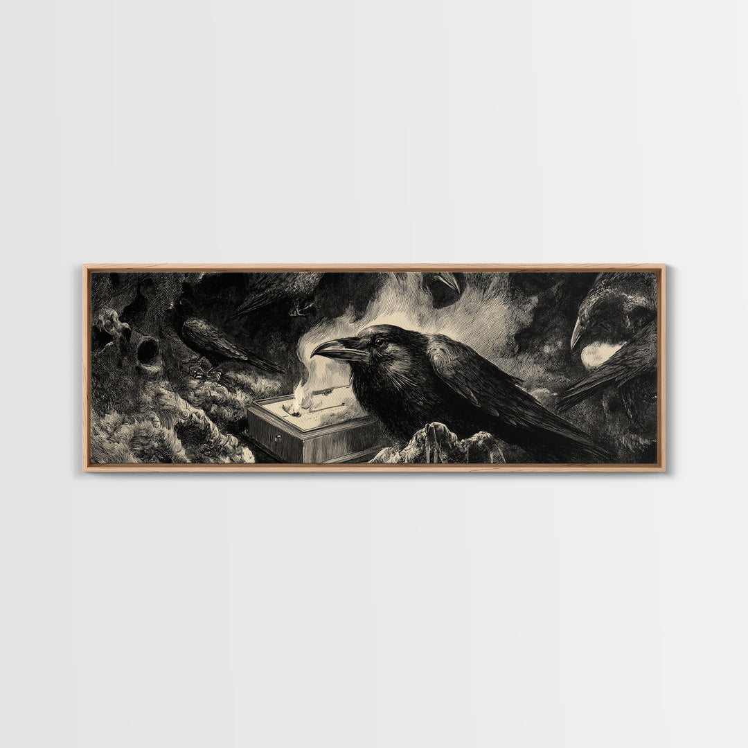 The Raven Funeral, Expressionist Nightmare Art, Extra Wide Wall Art, Gothic Horror Wall Art, Canvas Print, Halloween Wall Art