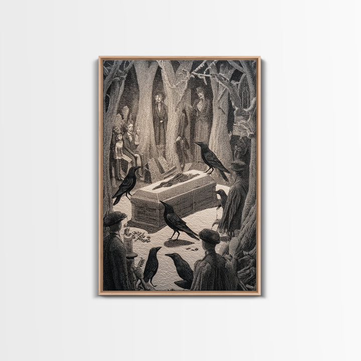 The Raven Funeral, Victorian Macabre Art, Vertical Wall Art, Gothic Horror Wall Art, Framed Canvas Print, Halloween Wall Art