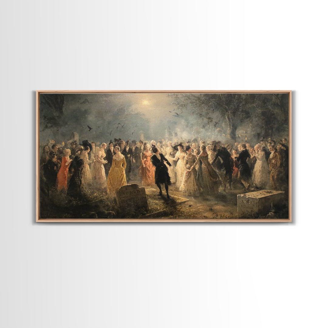 The Graveyard Dance, Dark Romantic Horror Art, Wide Panoramic Art, Macabre Wall Art, Canvas Print, Halloween Wall Art, Gothic Home Decor