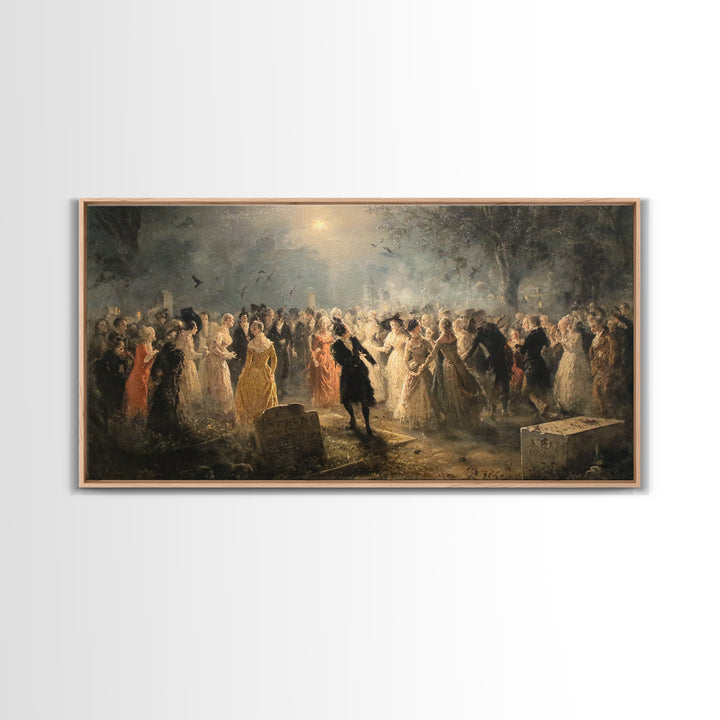 The Graveyard Dance, Dark Romantic Horror Art, Wide Panoramic Art, Macabre Wall Art, Canvas Print, Halloween Wall Art, Gothic Home Decor