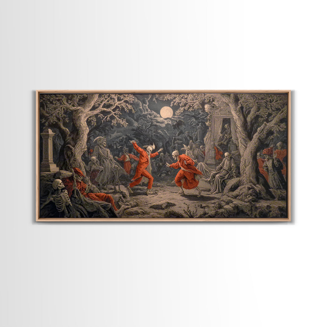 The Graveyard Dance, Gothic Nightmare Art, Wide Panoramic Art, Gothic Horror Wall Art, Canvas Print, Halloween Wall Art