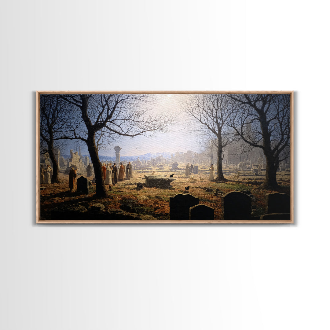 The Graveyard Dance, Romantic Gothic Landscape, Wide Panoramic Art, Dark Fantasy Wall Art, Canvas Print, Halloween Wall Art