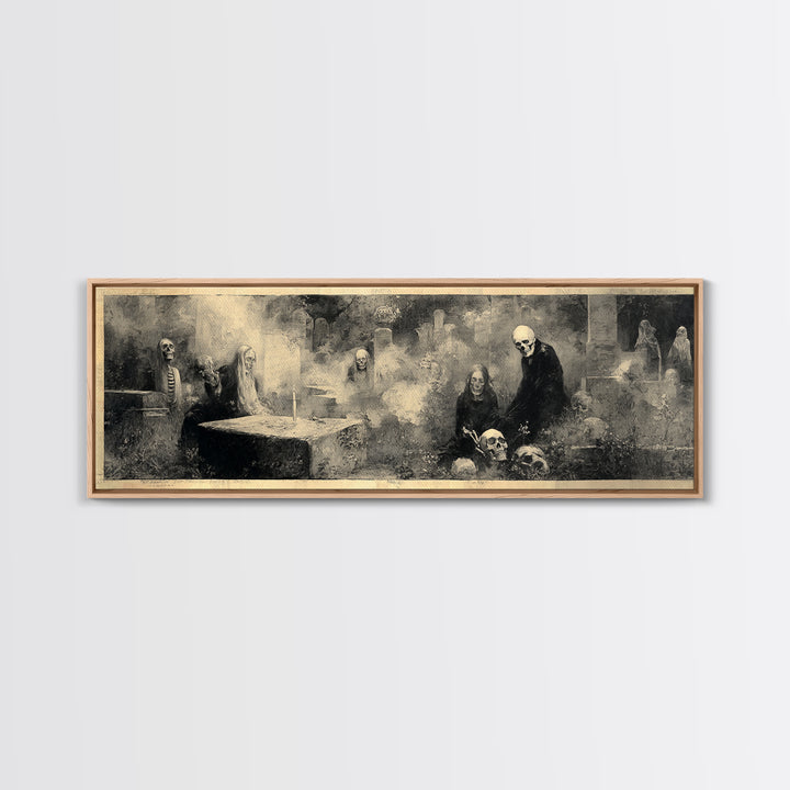 The Graveyard Dance, Symbolist Dream Art, Extra Wide Wall Art, Gothic Horror Wall Art, Framed Canvas Print, Halloween Wall Art