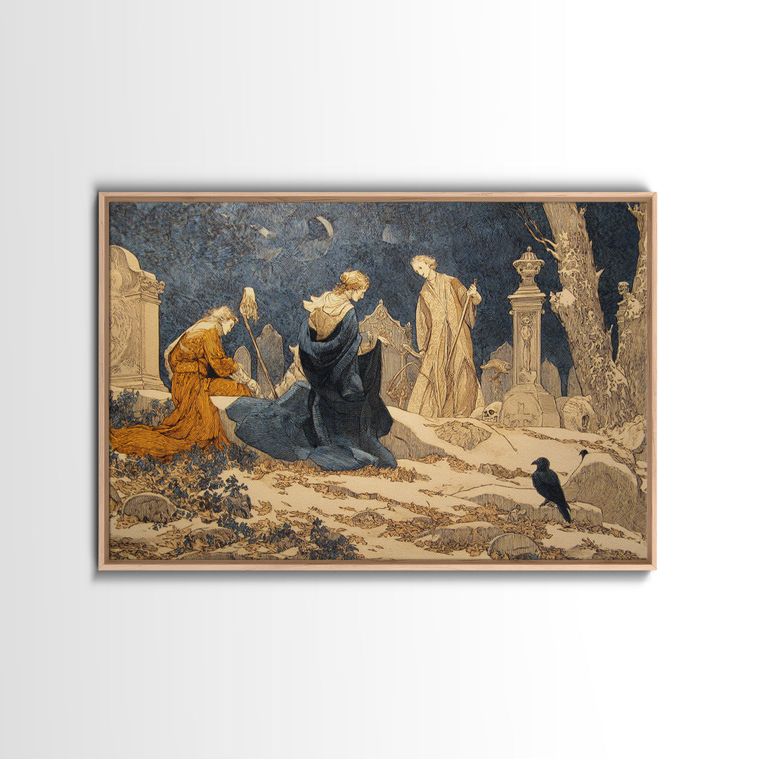 The Graveyard Dance, Symbolist Death Art, Landscape Wall Art, Dark Halloween Decor, Canvas Print, Halloween Wall Art