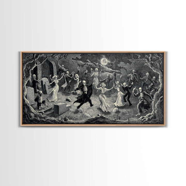 The Graveyard Dance, Expressionist Nightmare Art, Wide Panoramic Art, Dark Fantasy Wall Art, Framed Canvas Print, Halloween Wall Art