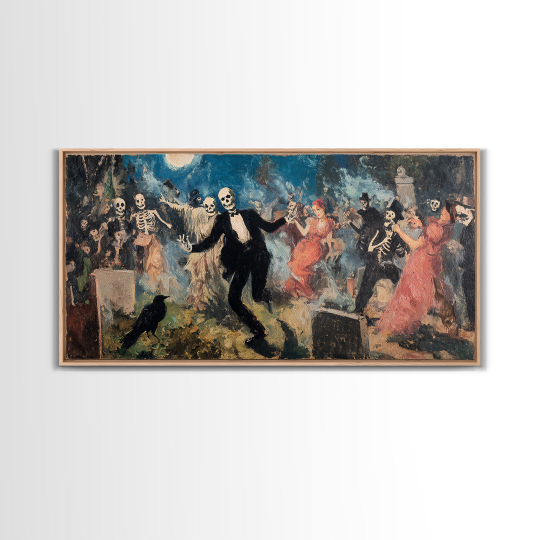 The Graveyard Dance, Grotesque Carnival Art, Wide Panoramic Art, Gothic Horror Wall Art, Canvas Print, Halloween Wall Art