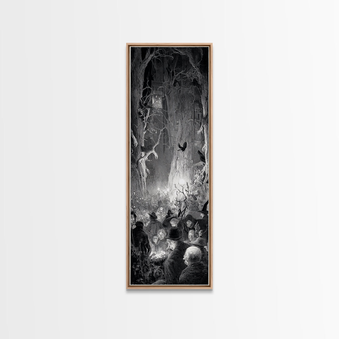 The Haunted Hayride, Gothic Engraving Art, Tall Narrow Wall Art, Macabre Wall Art, Canvas Print, Halloween Wall Art, Gothic Home Decor