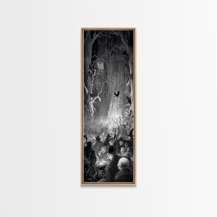 The Haunted Hayride, Gothic Engraving Art, Tall Narrow Wall Art, Macabre Wall Art, Canvas Print, Halloween Wall Art, Gothic Home Decor