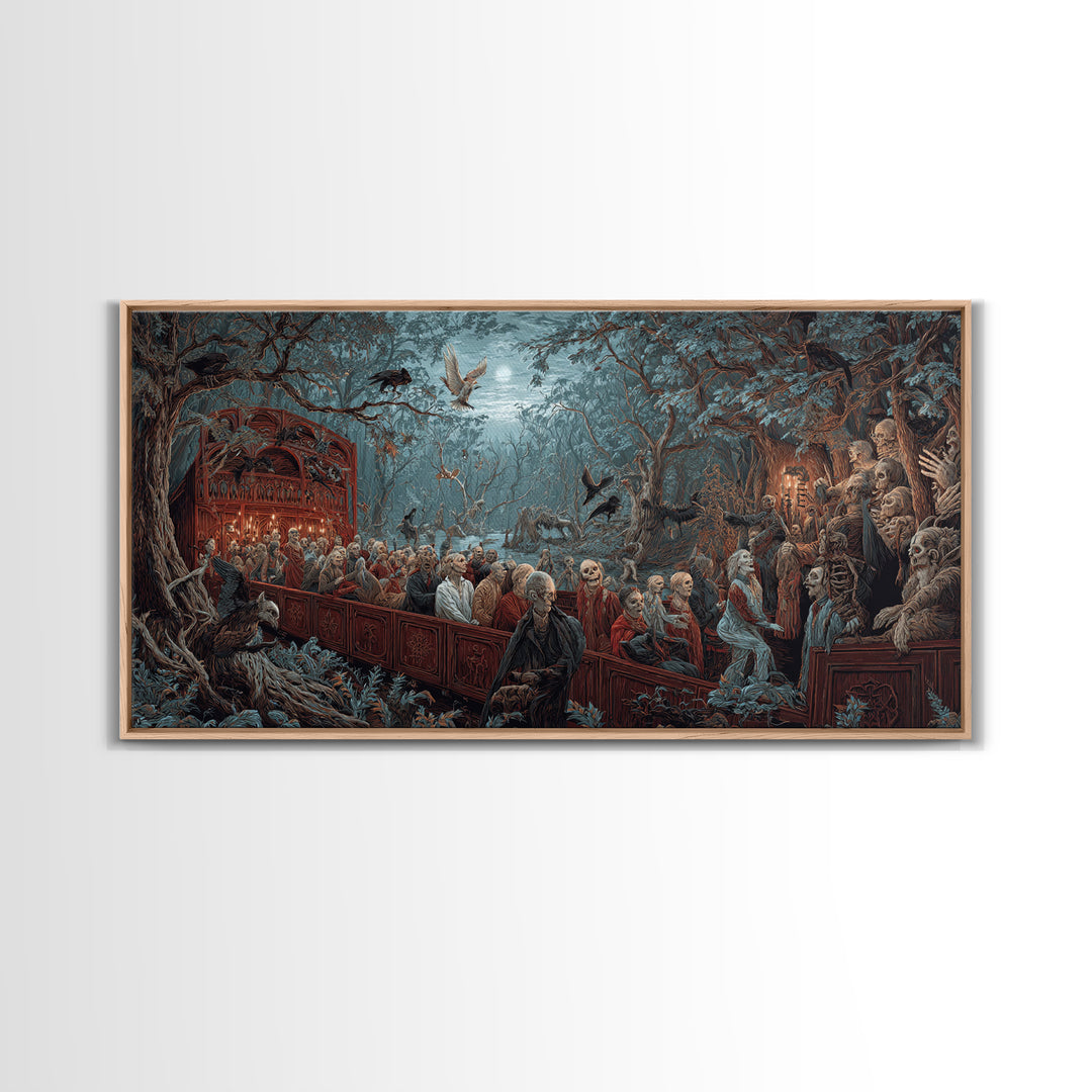 The Haunted Hayride, Medieval Grotesque Art, Wide Panoramic Art, Macabre Wall Art, Framed Canvas Print, Halloween Wall Art