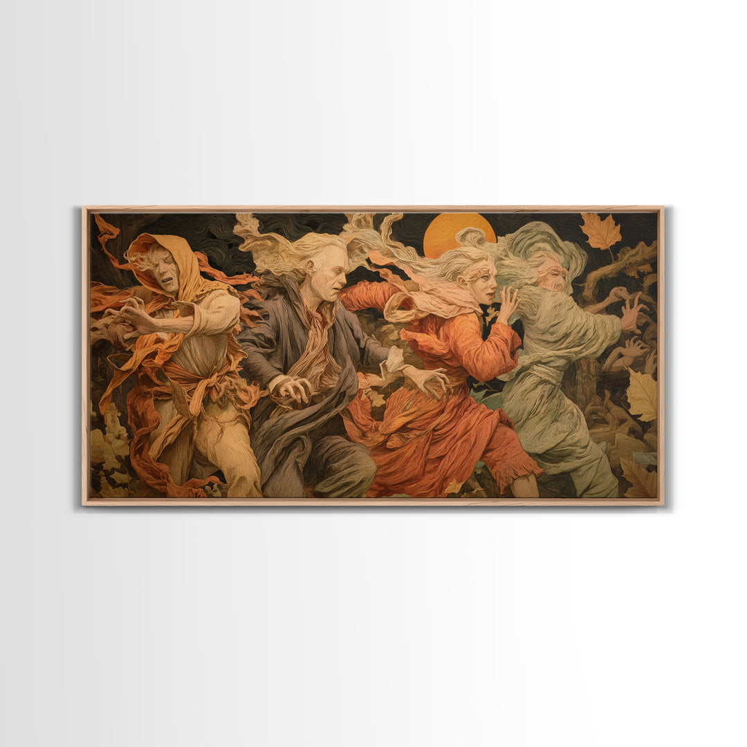 The Haunted Hayride, Dark Renaissance Art, Wide Panoramic Art, Dark Halloween Decor, Canvas Print, Halloween Wall Art