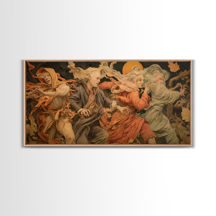The Haunted Hayride, Dark Renaissance Art, Wide Panoramic Art, Dark Halloween Decor, Canvas Print, Halloween Wall Art