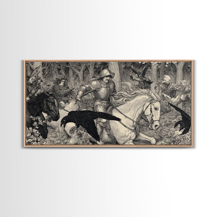 The Haunted Hayride, Renaissance Engraving Art, Wide Panoramic Art, Gothic Horror Wall Art, Framed Canvas Print, Halloween Wall Art