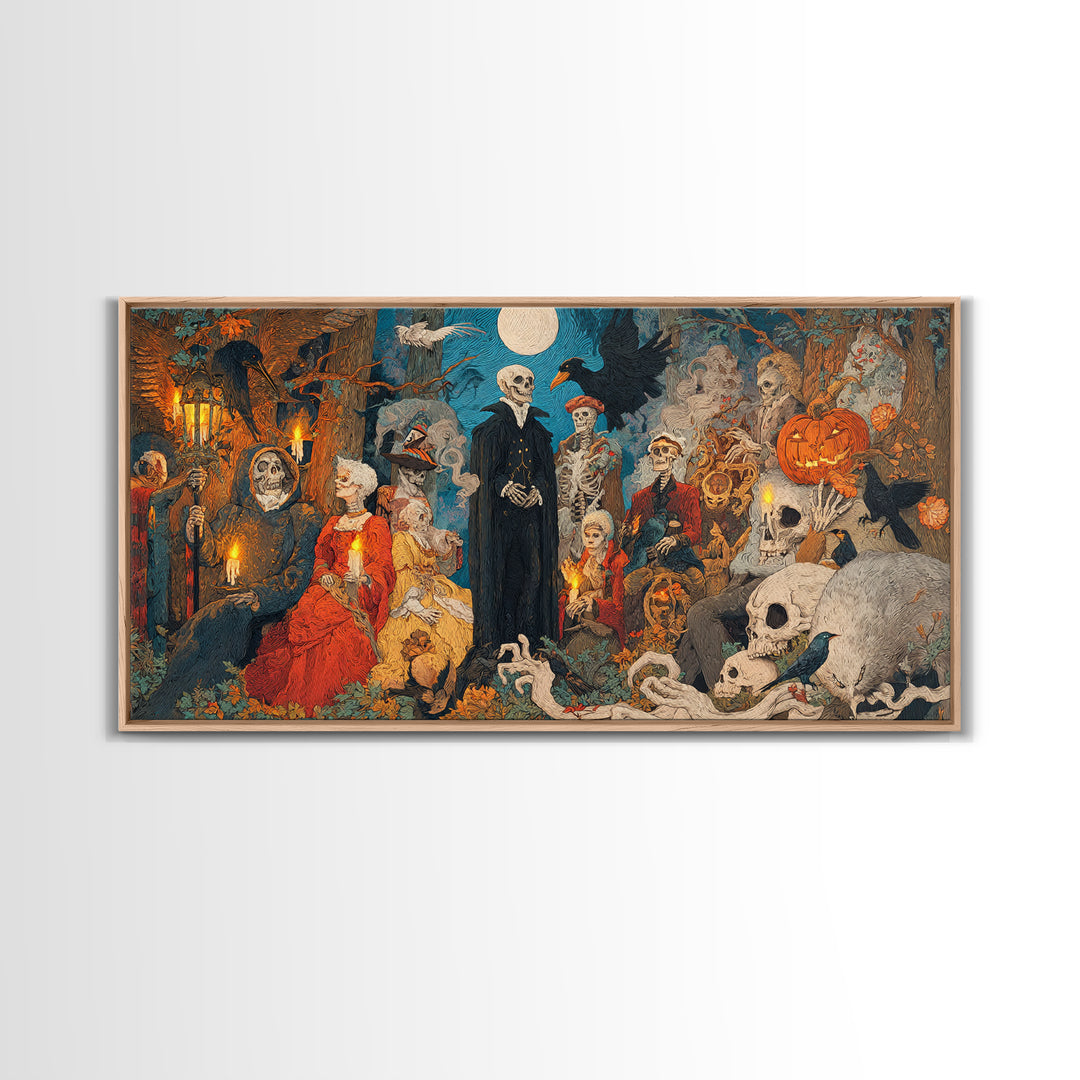 The Haunted Hayride, Danse Macabre Art, Wide Panoramic Art, Dark Fantasy Wall Art, Canvas Print, Halloween Wall Art