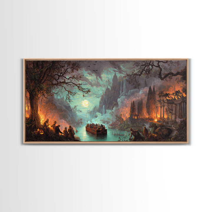 The Haunted Hayride, Apocalyptic Romantic Art, Wide Panoramic Art, Gothic Horror Wall Art, Framed Canvas Print, Halloween Wall Art