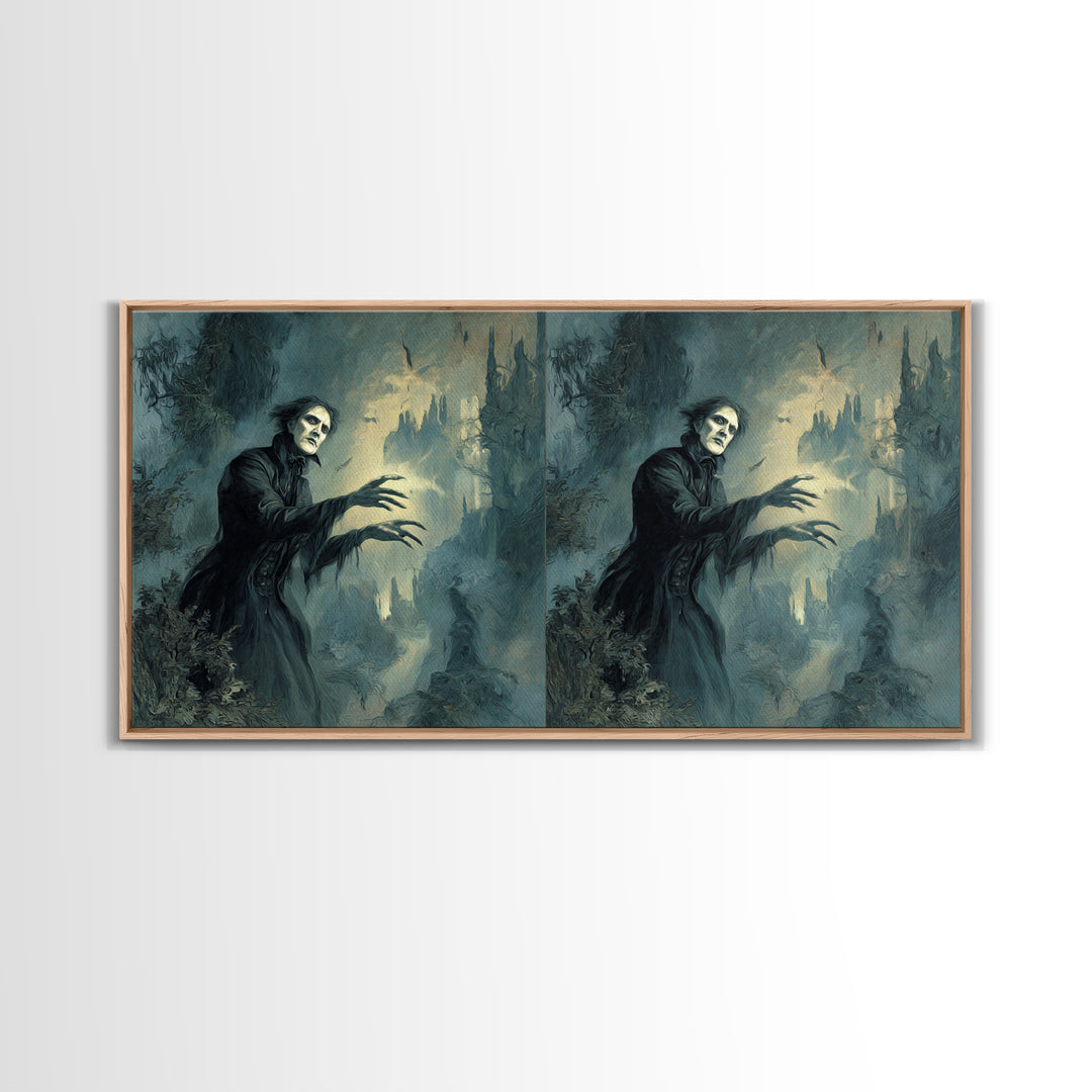 The Haunted Hayride, Symbolist Gothic Landscape, Wide Panoramic Art, Dark Halloween Decor, Canvas Print, Halloween Wall Art