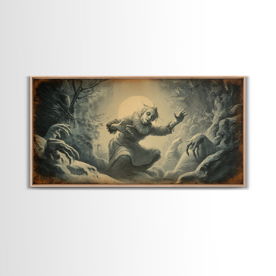 The Haunted Hayride, Expressionist Nightmare Art, Wide Panoramic Art, Macabre Wall Art, Framed Canvas Print, Halloween Wall Art