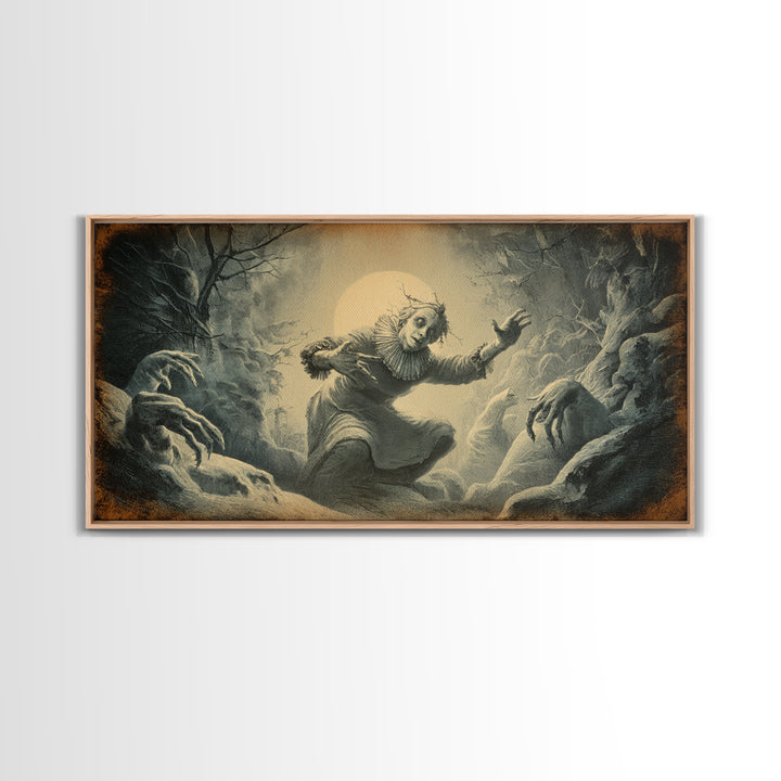 The Haunted Hayride, Expressionist Nightmare Art, Wide Panoramic Art, Macabre Wall Art, Framed Canvas Print, Halloween Wall Art