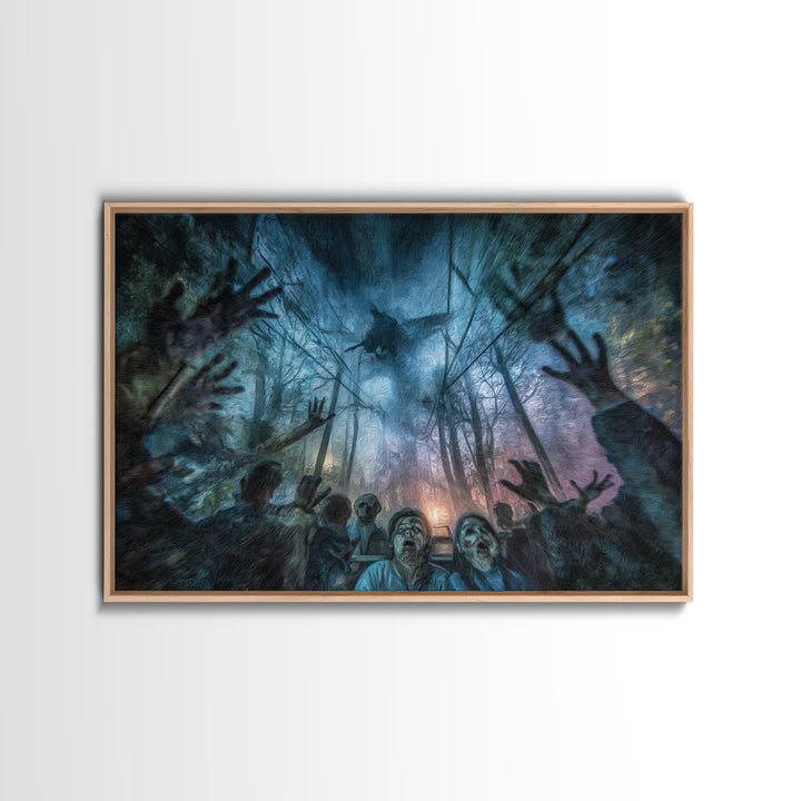 The Haunted Hayride, Expressionist Gothic Art, Landscape Wall Art, Dark Fantasy Wall Art, Framed Canvas Print, Halloween Wall Art