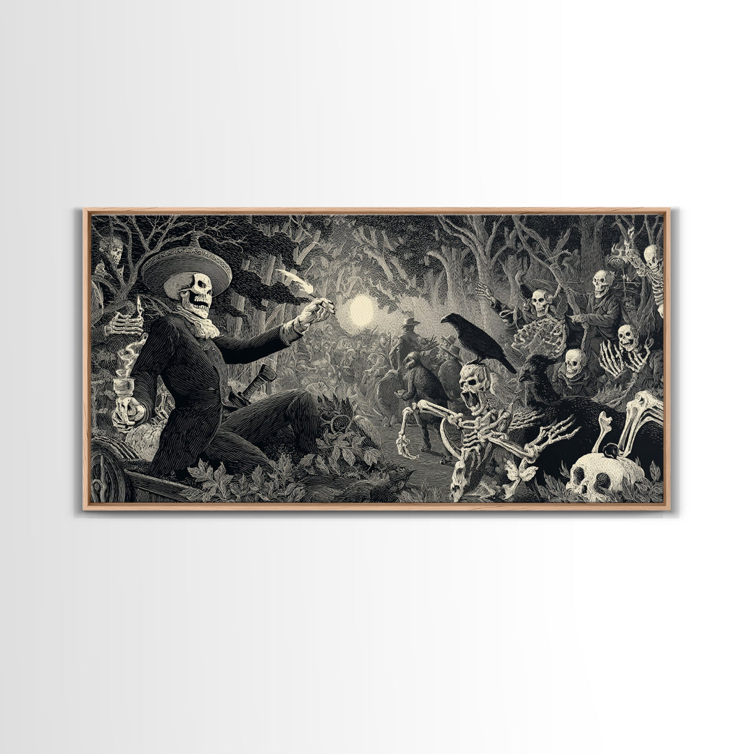 The Haunted Hayride, Macabre Folk Print Art, Wide Panoramic Art, Dark Halloween Decor, Canvas Print, Halloween Wall Art