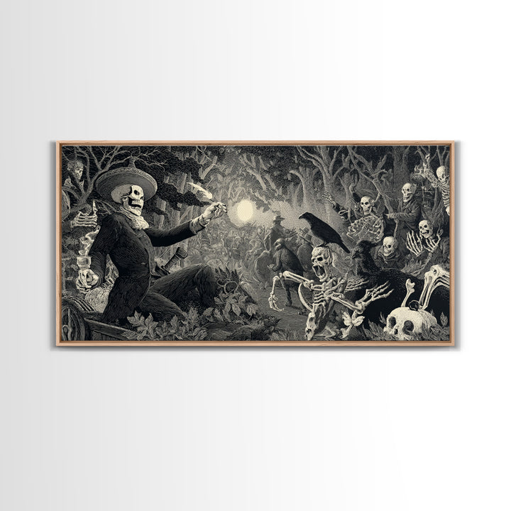 The Haunted Hayride, Macabre Folk Print Art, Wide Panoramic Art, Dark Halloween Decor, Canvas Print, Halloween Wall Art